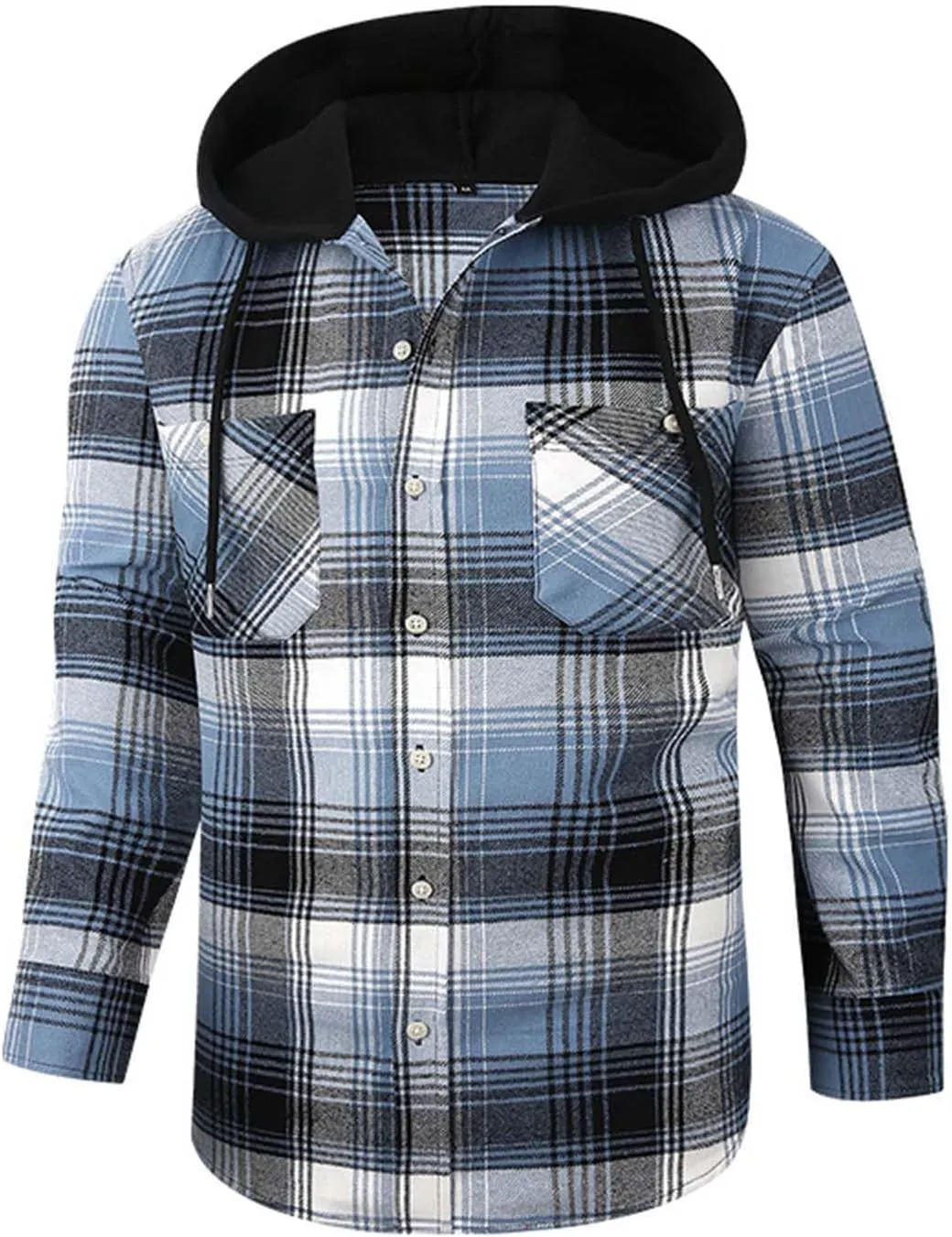 Mens Flannel Shirts Long Sleeve Plaid Lightweight Hooded Flannel Shirt Jacket Casual Button Down Fall Shacket