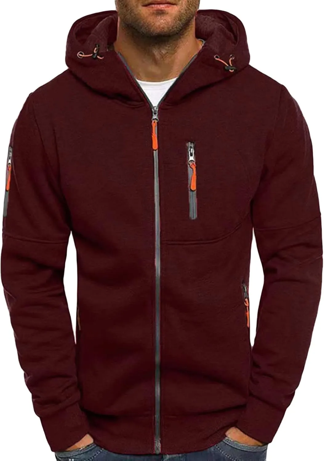 Men's Full Zip Hooded Jacket Long Sleeve Sports Fitness Running Sweatshirt Plus Size Casual Cardigan Hoodies
