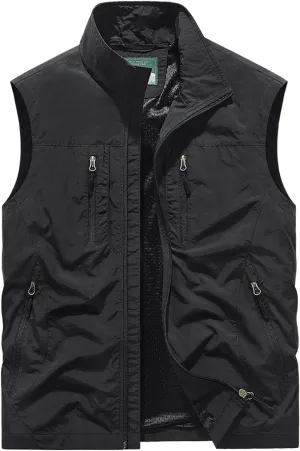 Men's Full Zip Sleeveless Quick Dry Jacket Casual Outdoor Vest Outerwear Multi Pockets Fishing Vests for Sport Golf