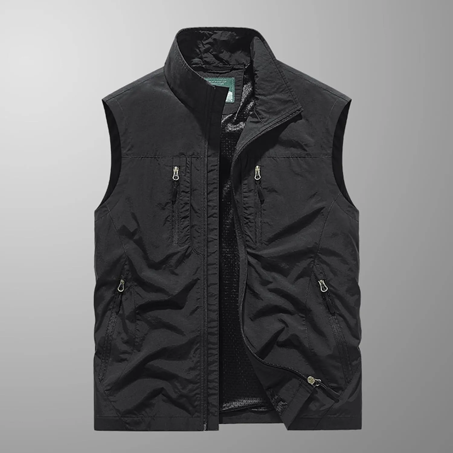 Men's Full Zip Sleeveless Quick Dry Jacket Casual Outdoor Vest Outerwear Multi Pockets Fishing Vests for Sport Golf