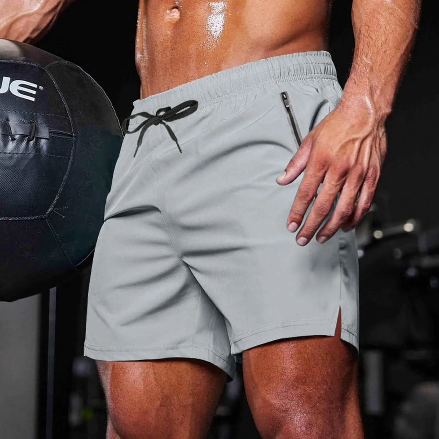 Mens Gym Workout Shorts Lightweight Bodybuilding Athletic Quick Dry Shorts Running Training with Zip Pockets