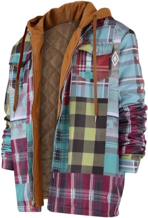 Men's Heavyweight Plaid Hoodie Jacket Zip Up Long Sleeve Fleece Sweatshirt Coat With Hood Fashion Stylish,M-5XL