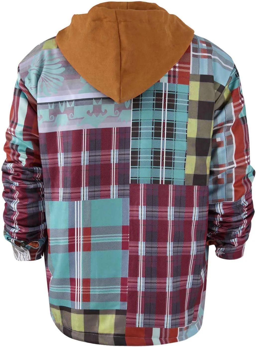 Men's Heavyweight Plaid Hoodie Jacket Zip Up Long Sleeve Fleece Sweatshirt Coat With Hood Fashion Stylish,M-5XL