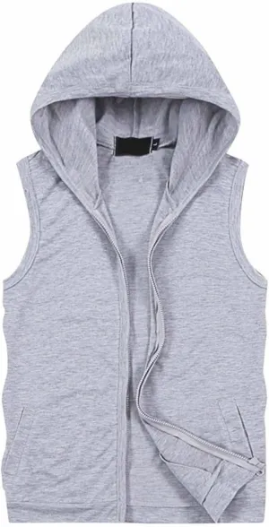 Men's Hooded Workout Tank Top Full Zip Sleeveless Gym Shirts Muscle Cut Off T Shirt Bodybuilding Hoodies Rash Guard