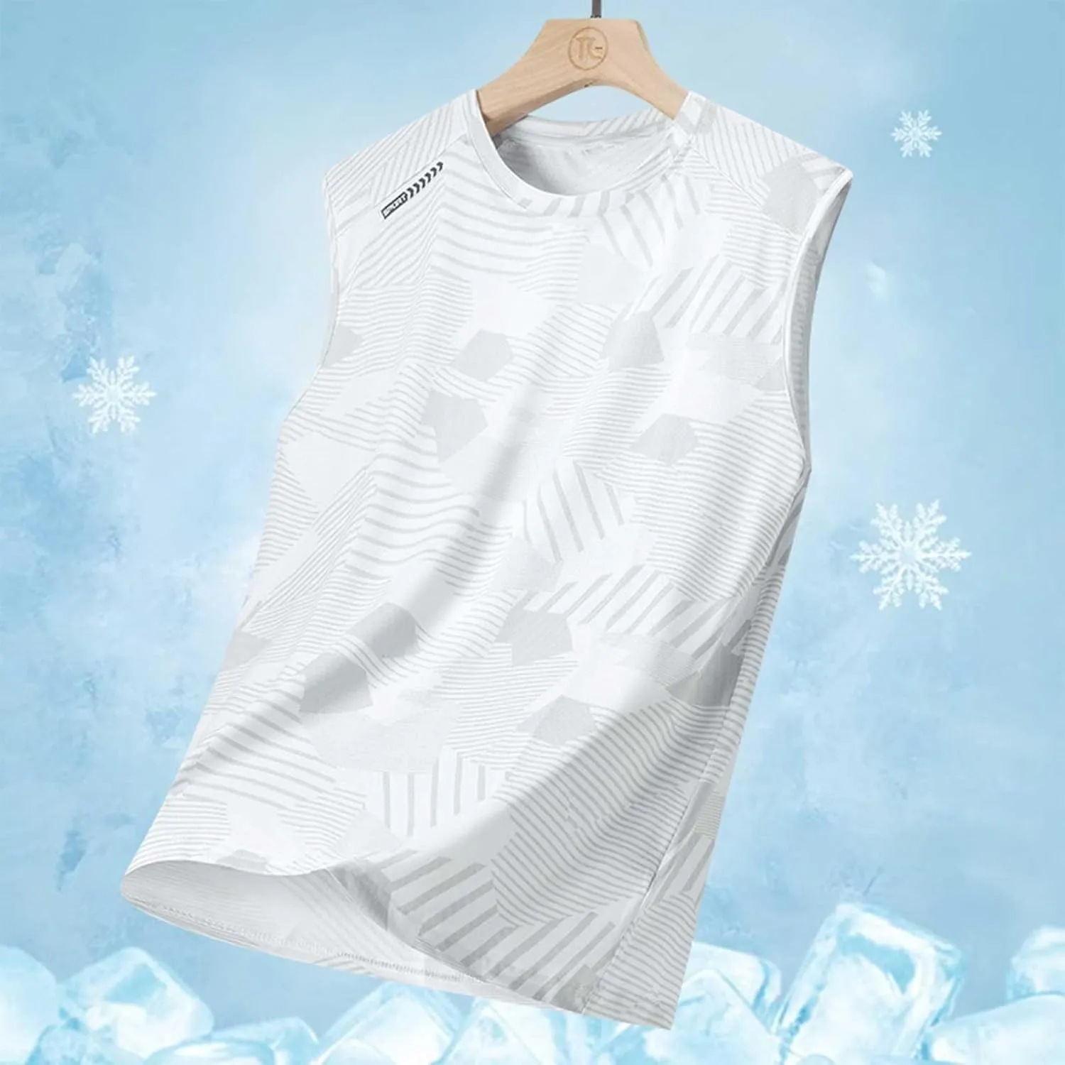 Men's Ice Silk Tank Tops Summer Crew Neck Sleeveless Workout Vest Shirt Quick Dry Bodybuilding Gym Muscle Cut Shirts