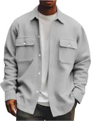 Men's Jackets Casual Button Up Corduroy Jackets Long Sleeve Fashion Stylish Lightweight Shirt Jacket, M-6XL