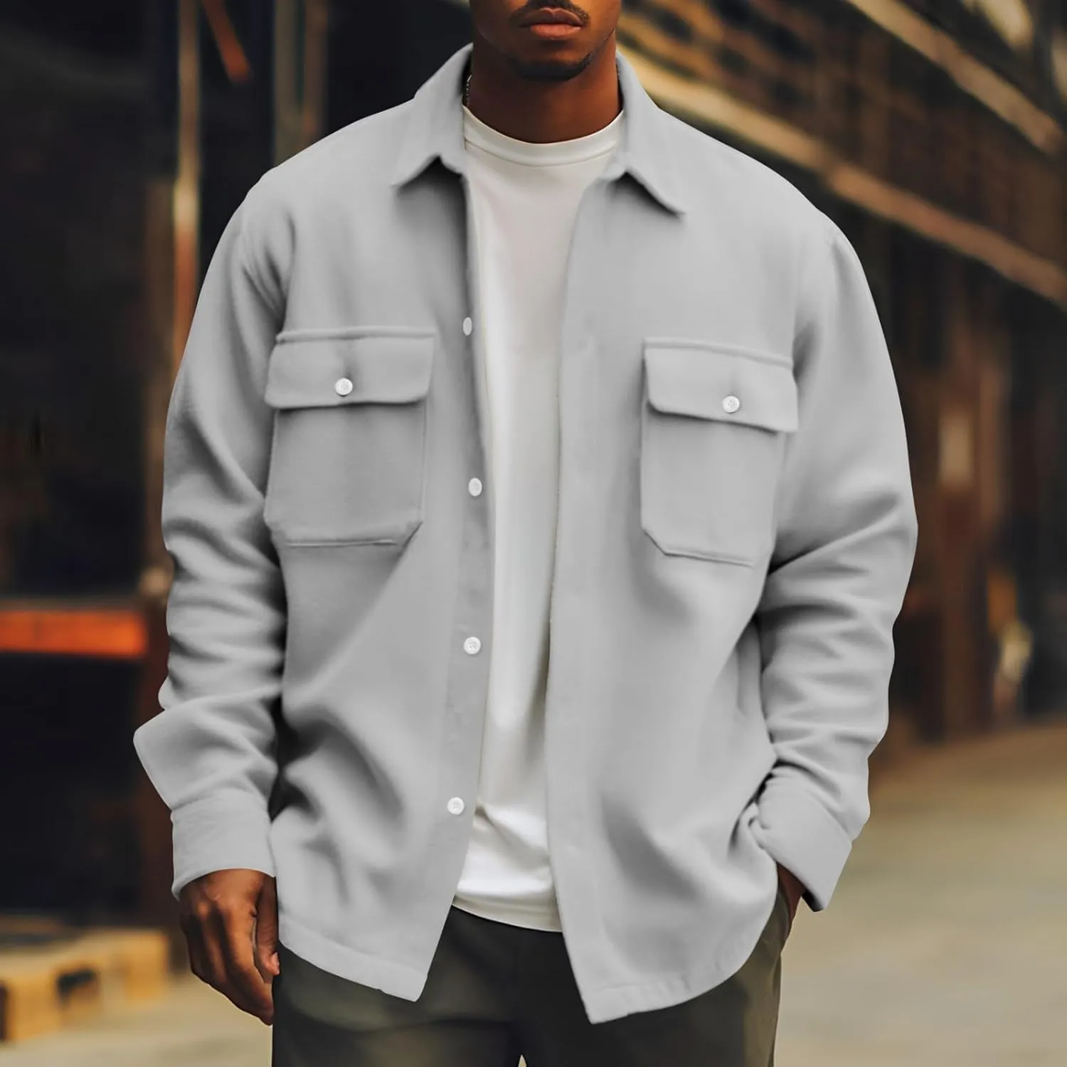 Men's Jackets Casual Button Up Corduroy Jackets Long Sleeve Fashion Stylish Lightweight Shirt Jacket, M-6XL