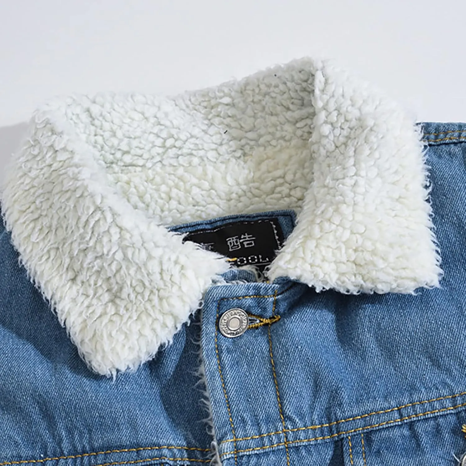 Men's Lapel Sherpa Fleece Lined Thicken Denim Jacket Casual Stylish Warm Button Up Trucker Jean Jackets Coats, L-6XL