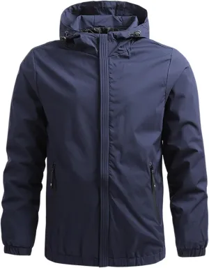 Mens Lightweight Softshell Jacket Windproof Water Resistant Hooded Hiking Travel Outwear Full Zip Windbreaker Jackets