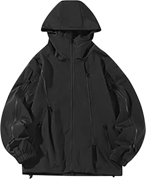 Men's Lightweight Windbreaker Jacket With Hood Loose Fit Long Sleeve Full Zip Hoodies for Running Cycling Hiking