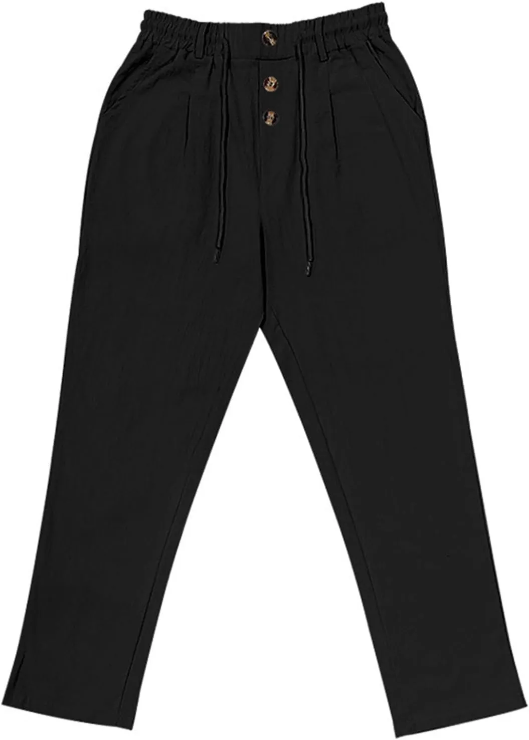 Mens Linen Pants Elastic Drawstring Waist Straight Legs Trouser with Pockets Casual Summer Loose Fit Yoga Beach Pant