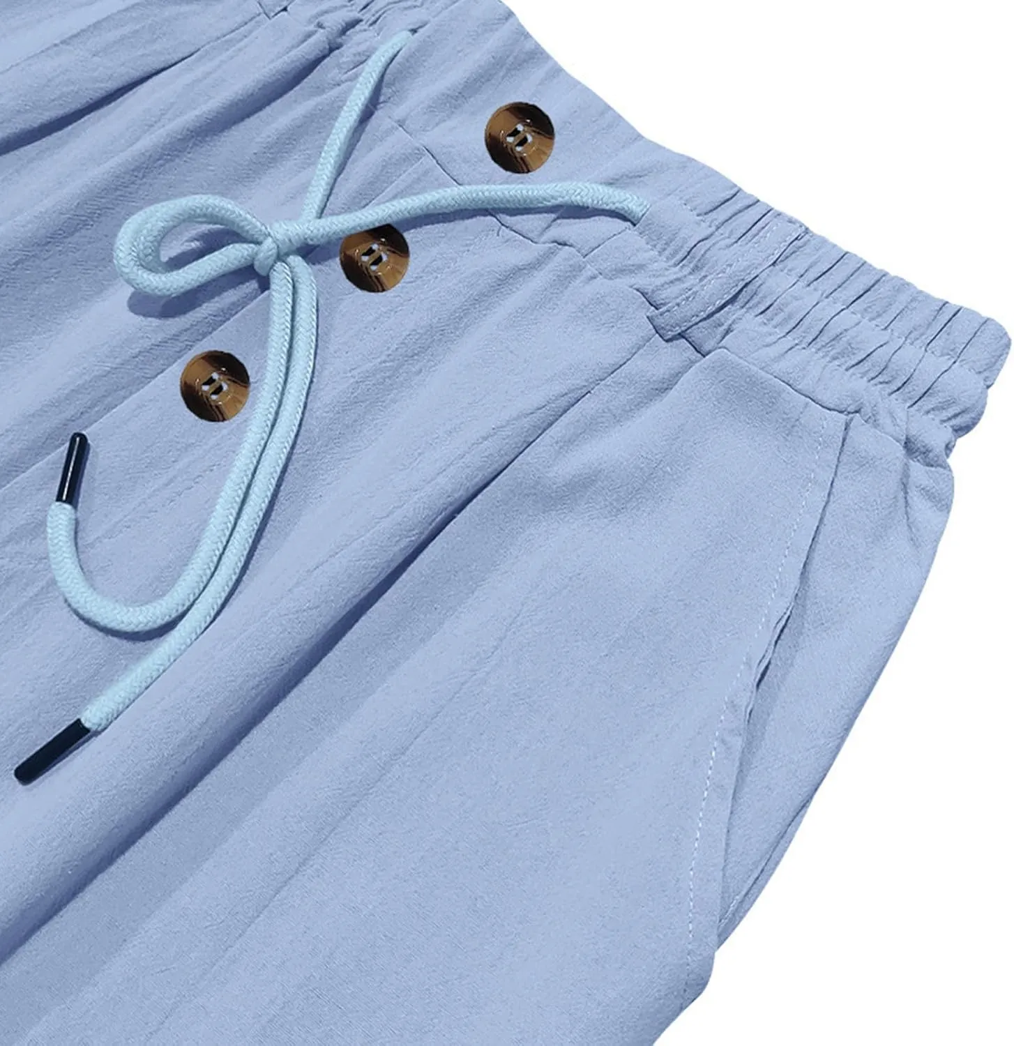 Mens Linen Pants Elastic Drawstring Waist Straight Legs Trouser with Pockets Casual Summer Loose Fit Yoga Beach Pant