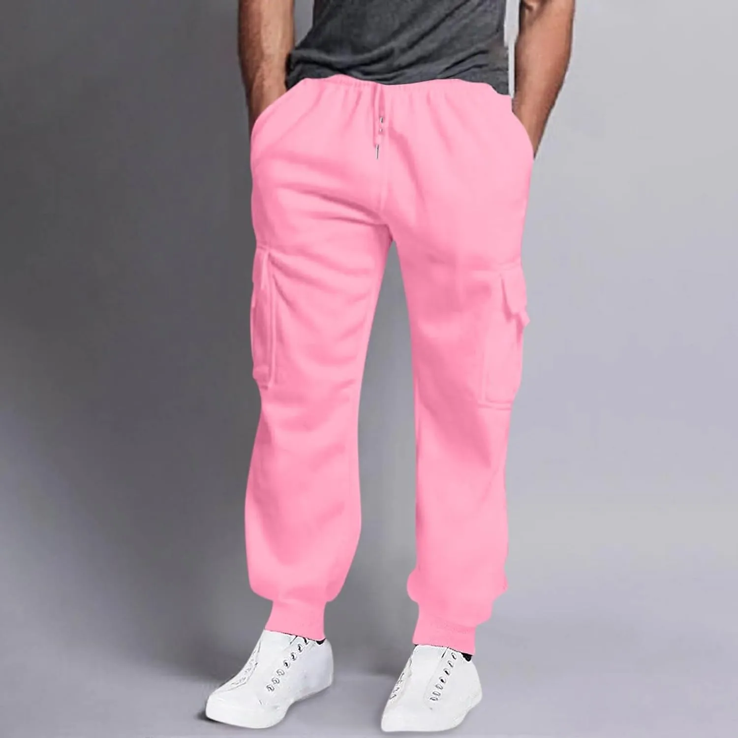Mens Outdoor Hiking Cargo Pants Leisure Loose Sports Running Solid Color Lace Up Cargo Pants Men's Cargo Tactical