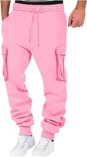 Mens Outdoor Hiking Cargo Pants Leisure Loose Sports Running Solid Color Lace Up Cargo Pants Men's Cargo Tactical