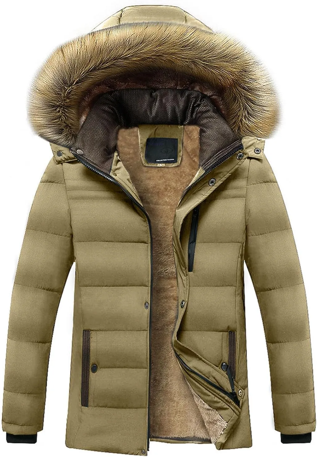 Men's Parka Jacket with Fur Hood, Sherpa Lined Winter Warm Down Coats Outdoor Windproof Waterproof Outerwear