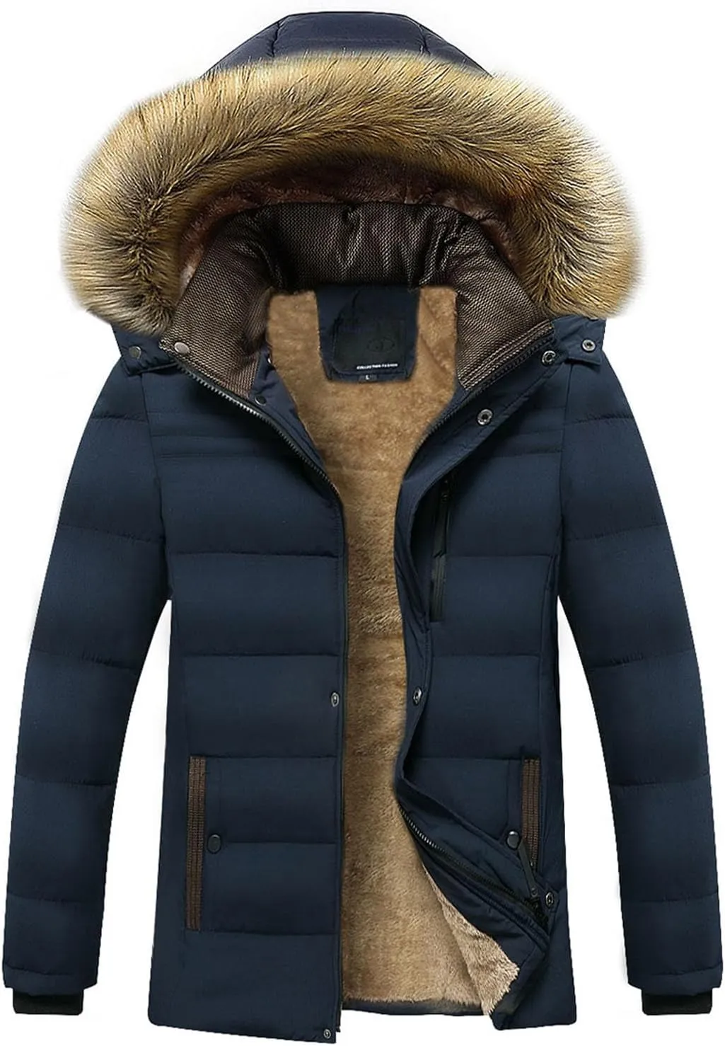 Men's Parka Jacket with Fur Hood, Sherpa Lined Winter Warm Down Coats Outdoor Windproof Waterproof Outerwear