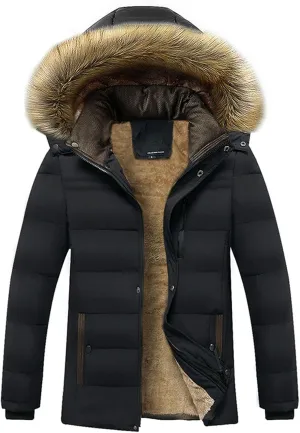 Men's Parka Jacket with Fur Hood, Sherpa Lined Winter Warm Down Coats Outdoor Windproof Waterproof Outerwear