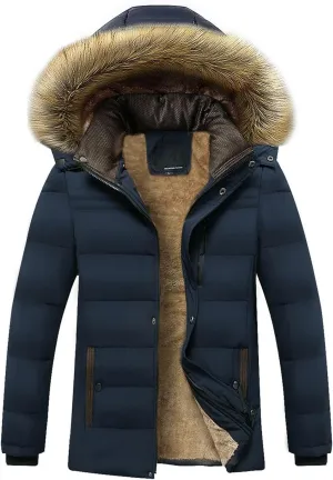Men's Parka Jacket with Fur Hood, Sherpa Lined Winter Warm Down Coats Outdoor Windproof Waterproof Outerwear