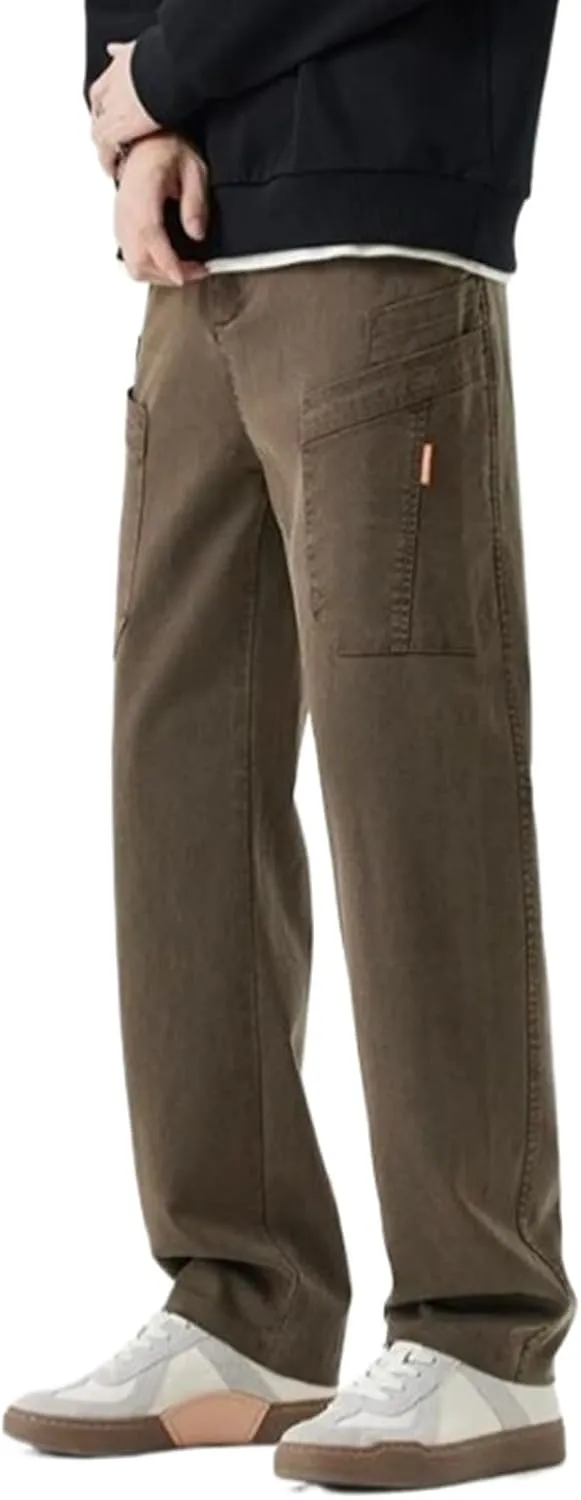 Men's Relaxed Fit Stretch Cargo Pant Multi Pocket Workwear Loose Straight Leg Casual Pants Man Long Trousers