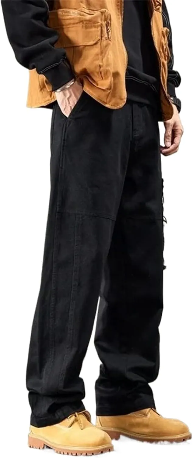 Men's Relaxed Fit Stretch Cargo Pants Multi-Pocket High Street Straight Loose Wide-Leg Workwear Trousers