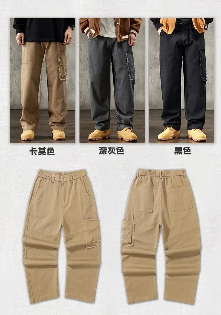 Men's Relaxed Fit Stretch Cargo Pants Multi-Pocket High Street Straight Loose Wide-Leg Workwear Trousers