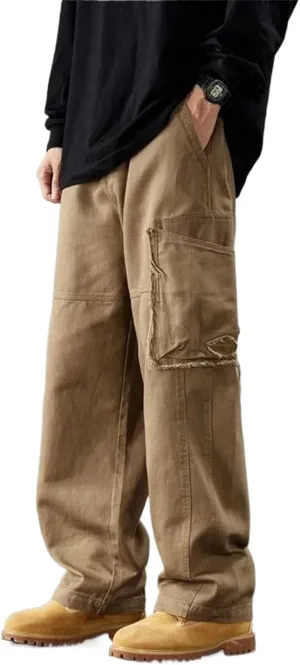 Men's Relaxed Fit Stretch Cargo Pants Multi-Pocket High Street Straight Loose Wide-Leg Workwear Trousers