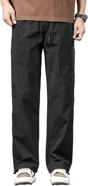 Men's Relaxed Fit Washed Workwear Cargo Pants Multi-Pocket Straight Leg Casual Pants