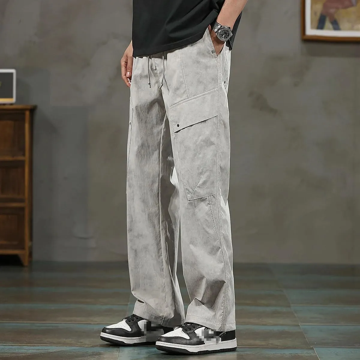 Men's Relaxed Fit Washed Workwear Cargo Pants Multi-Pocket Straight Leg Casual Pants