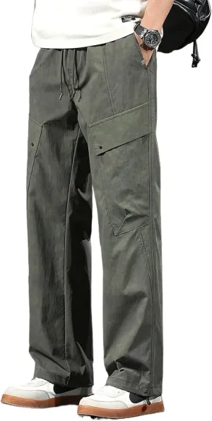 Men's Relaxed Fit Washed Workwear Cargo Pants Multi-Pocket Straight Leg Casual Pants