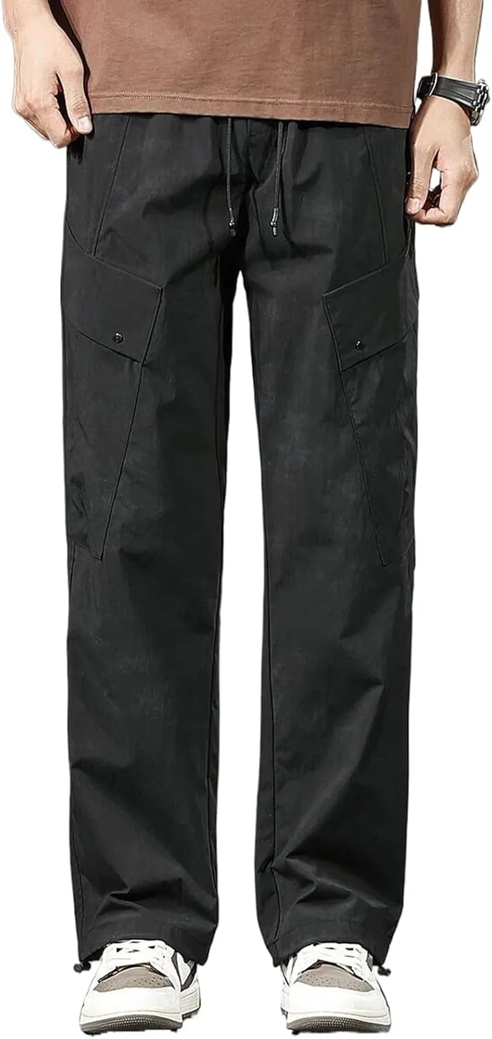 Men's Relaxed Fit Washed Workwear Cargo Pants Multi-Pocket Straight Leg Casual Pants