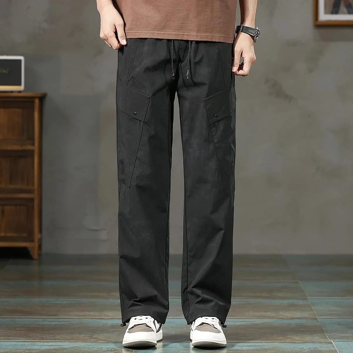 Men's Relaxed Fit Washed Workwear Cargo Pants Multi-Pocket Straight Leg Casual Pants