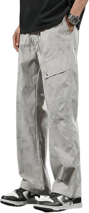 Men's Relaxed Fit Washed Workwear Cargo Pants Multi-Pocket Straight Leg Casual Pants