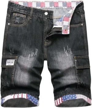 Mens Ripped Denim Shorts,Men's Cargo Denim Shorts Stretch Half Pants Short Jeans Workwear Jean Cropped Trousers