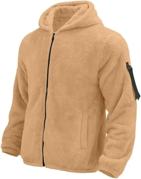 Men's Sherpa-Lined Athletic Hoodie Zip-Up Fleece Jacket Warm Sports Coat with Pockets