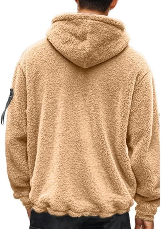 Men's Sherpa-Lined Athletic Hoodie Zip-Up Fleece Jacket Warm Sports Coat with Pockets
