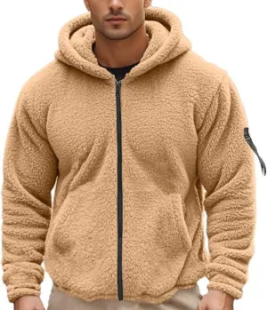 Men's Sherpa-Lined Athletic Hoodie Zip-Up Fleece Jacket Warm Sports Coat with Pockets