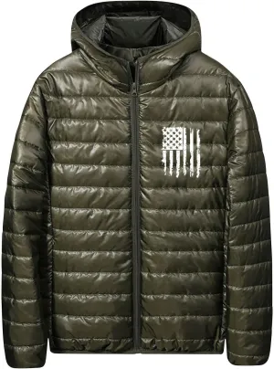 Men's Shiny Puffer Jacket Winter Warm Down Coats Packable Hooded Waterproof Outerwear with Pockets