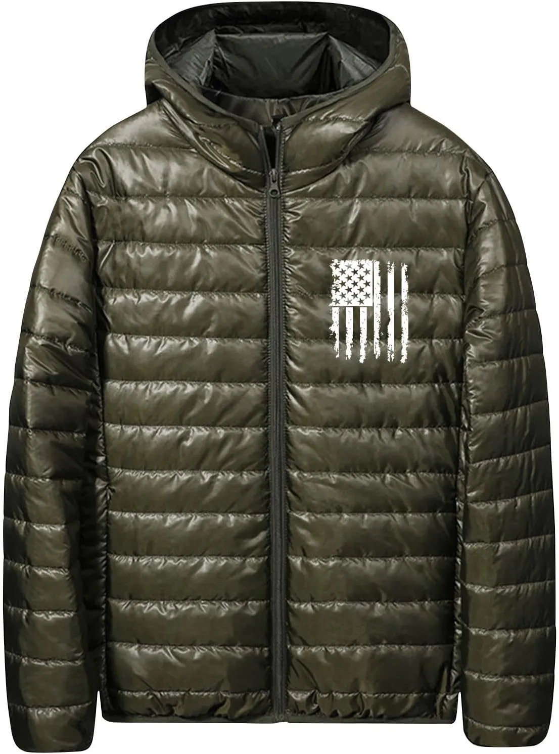 Men's Shiny Puffer Jacket Winter Warm Down Coats Packable Hooded Waterproof Outerwear with Pockets