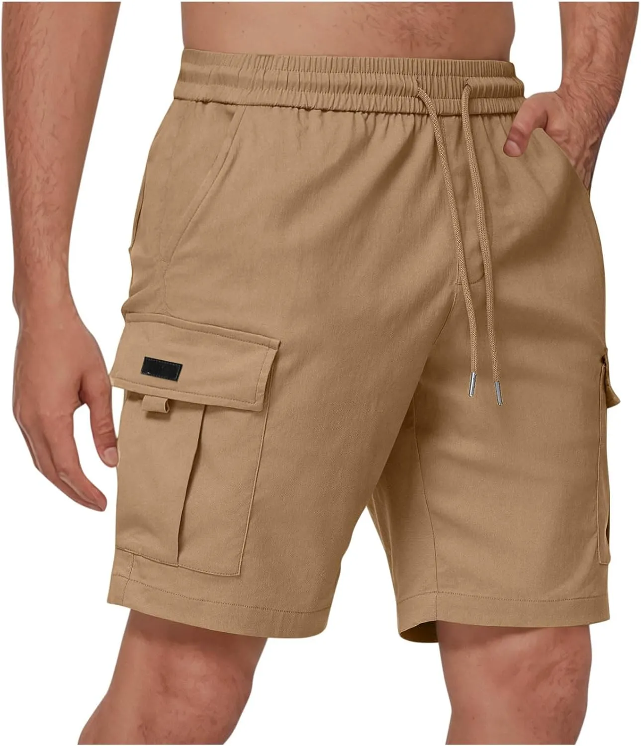 Mens Shorts Cargo Elastic Waist Casual Outdoor Fishing Hiking Summer Beach Shorts with Multi Pockets