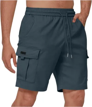 Mens Shorts Cargo Elastic Waist Casual Outdoor Fishing Hiking Summer Beach Shorts with Multi Pockets
