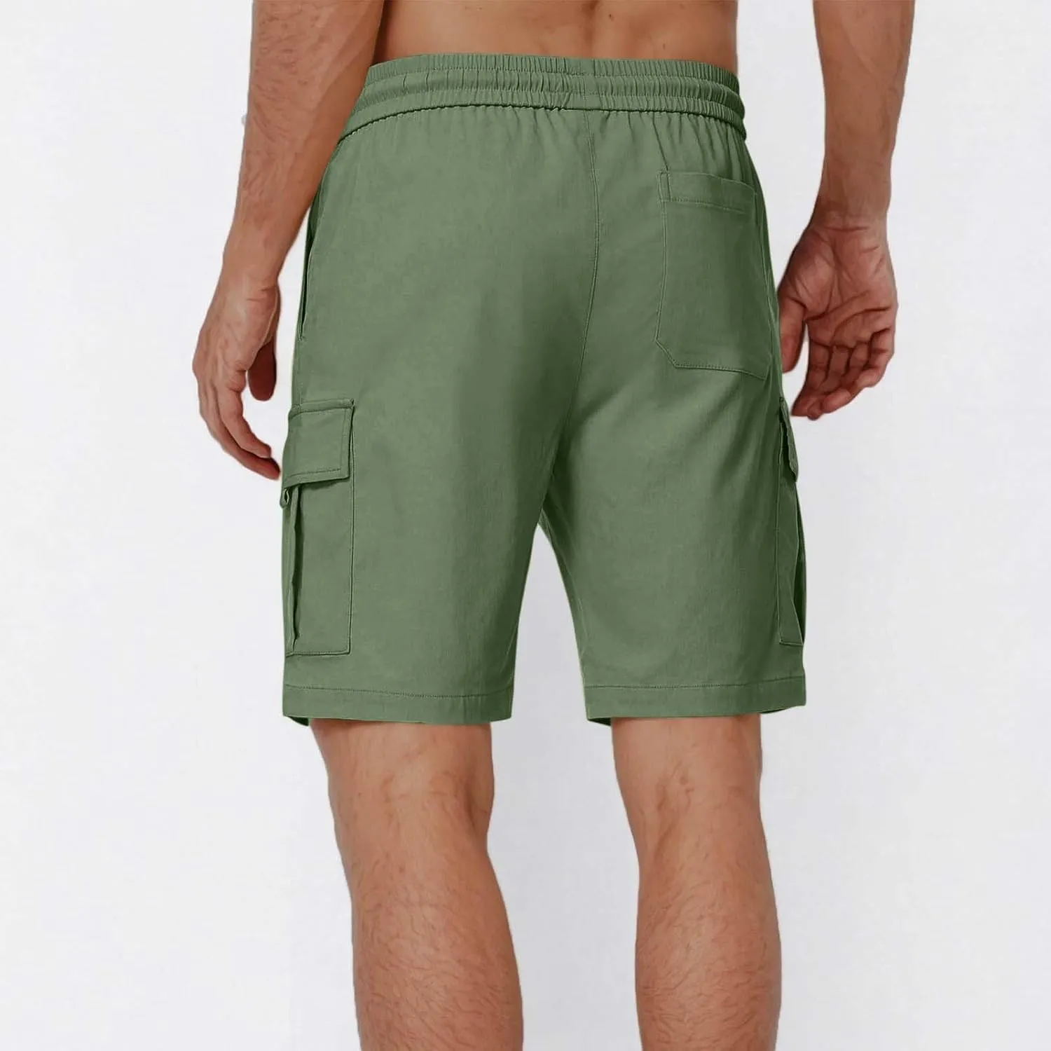 Mens Shorts Cargo Elastic Waist Casual Outdoor Fishing Hiking Summer Beach Shorts with Multi Pockets