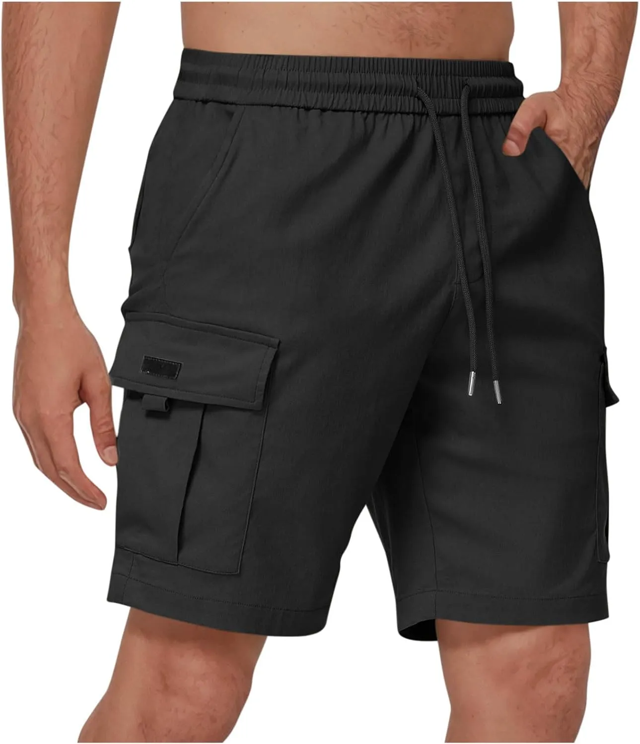 Mens Shorts Cargo Elastic Waist Casual Outdoor Fishing Hiking Summer Beach Shorts with Multi Pockets