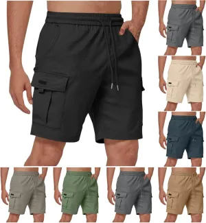 Mens Shorts Cargo Elastic Waist Casual Outdoor Fishing Hiking Summer Beach Shorts with Multi Pockets