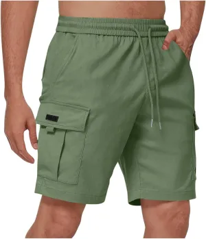 Mens Shorts Cargo Elastic Waist Casual Outdoor Fishing Hiking Summer Beach Shorts with Multi Pockets