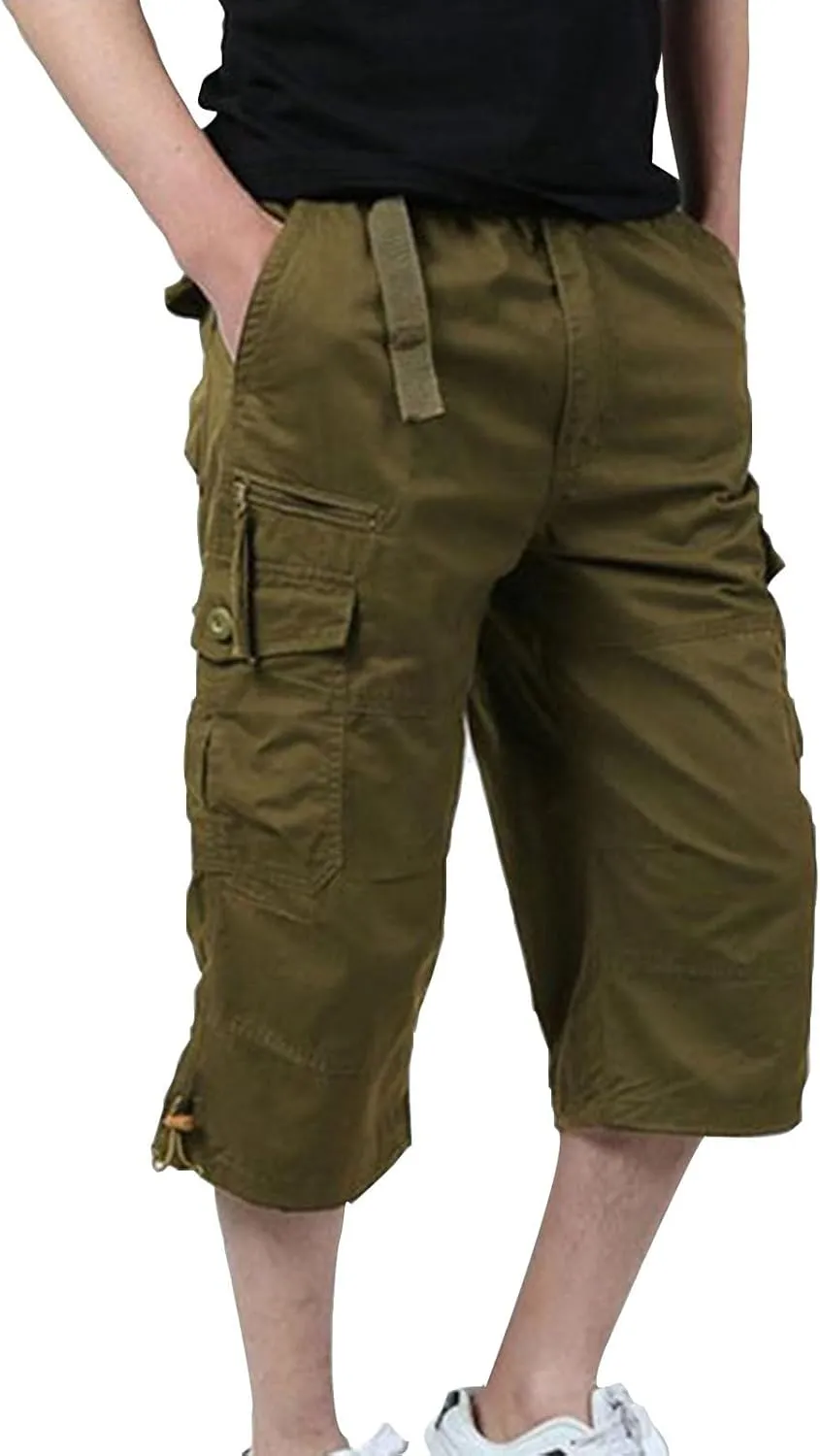 Mens Shorts Casual Big Tall Casual Knee Length Cargo Classic Stretch Work Short with Pockets Loose Solid Hiking Pants