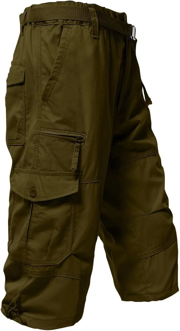 Mens Shorts Casual Big Tall Casual Knee Length Cargo Classic Stretch Work Short with Pockets Loose Solid Hiking Pants