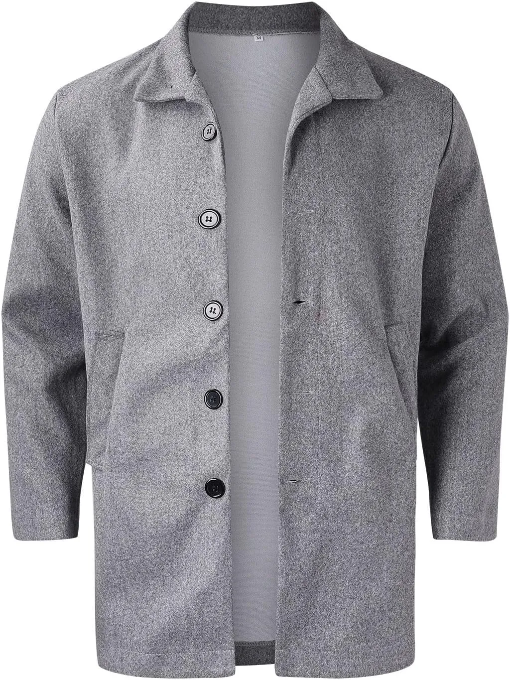 Mens Single Breasted Duffle Trench Coat Mid Length Winter Warm Winbreaker Pea Coat Notch Lapel Long Casual Overcoat