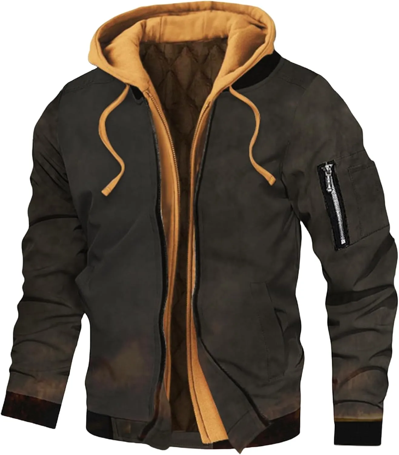 Men's Spring Fall Casual Windbreaker Jacket Cargo with Hood Winter Hoodie Stand Collar Military Bomber Jackets Coat
