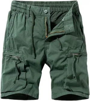 Men's Summer Solid Color Outdoor Leisure Comfortable Cargo Shorts Elastic Waist Loose Straight