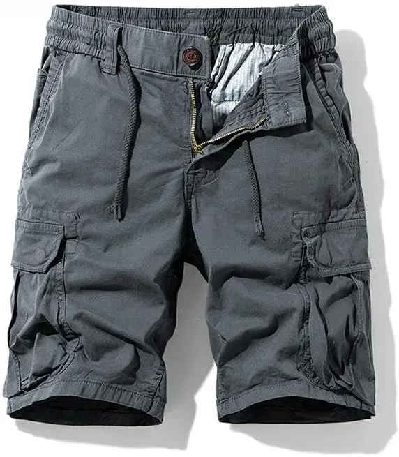 Men's Summer Solid Color Outdoor Leisure Comfortable Cargo Shorts Elastic Waist Loose Straight